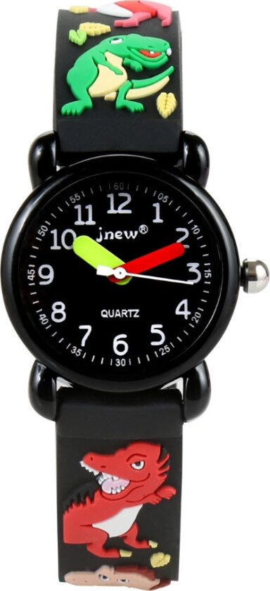 Fibex Jnew Kids Dinosaur 86172-black - Kvarts - Sort - Barneklokker - Gummi - Akryl