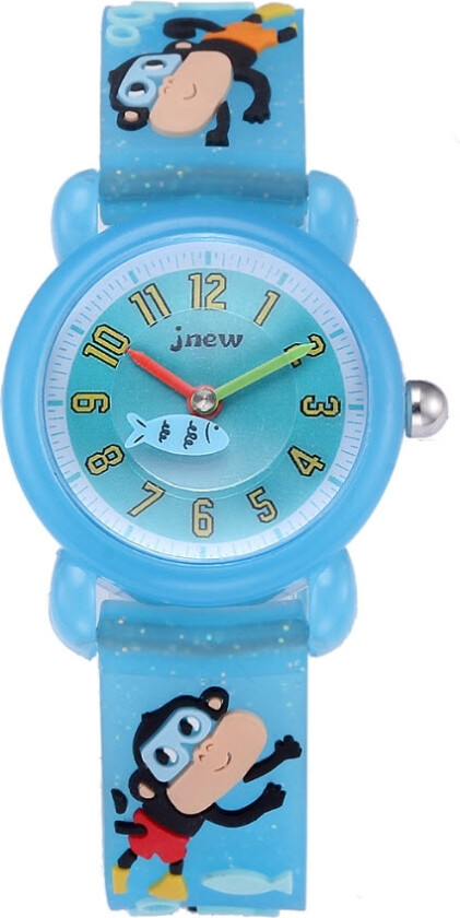 Play Jnew Kids Monkey 86267-lightblue - Kvarts - Blå - Barneklokker - Gummi - Akryl