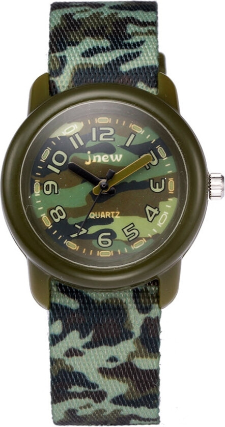 Play Jnew Kids Green Camouflage 86308-armygreen - Kvarts - Grønn - Barneklokker - Stoff - Akryl