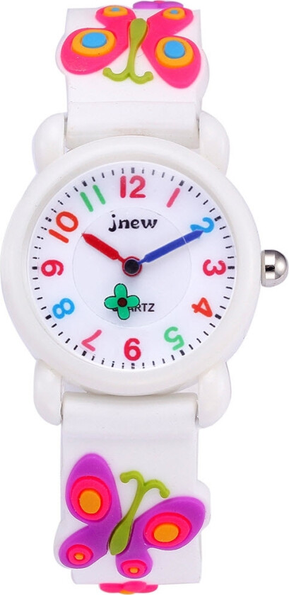Play Jnew Kids Butterflies 21975-white - Kvarts - Hvit - Barneklokker - Gummi - Akryl
