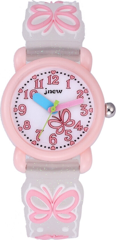 Fibex Jnew Kids Butterflies 86227-1-white - Kvarts - Lyserød - Barneklokker - Gummi - Akryl