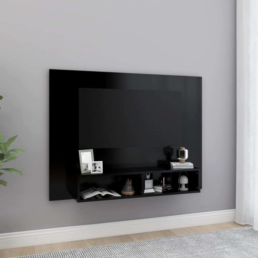 Veggmontert TV-benk svart 120x23,5x90 cm sponplate
