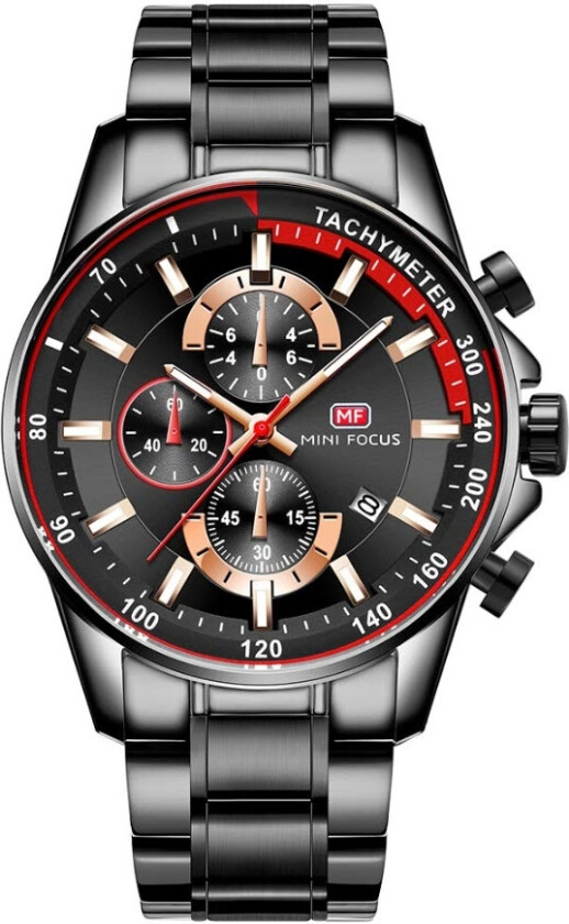 Chronograph Black - Kvarts - Sort - Herreklokker - Rustfritt stål - ledd m/pin - Mineral