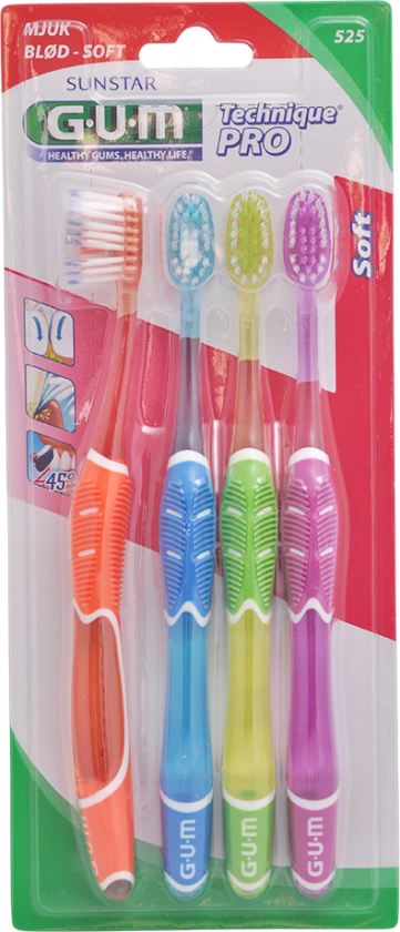 GUM Technique Pro Tannbørste Soft - 4 Stk