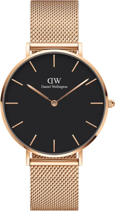 Petite 36mm Melrose Black DW00100303 - Kvarts - Rosegull - Dameklokker - Meshlenke - Mineral