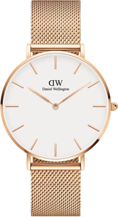 Petite 36mm Melrose White DW00100305 - Kvarts - Rosegull - Dameklokker - Meshlenke - Mineral