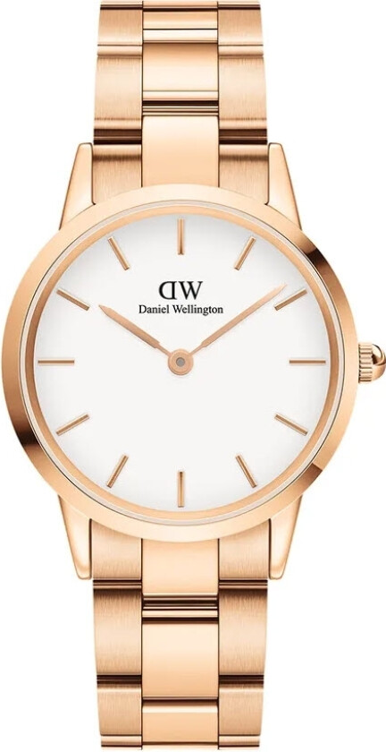 Iconic Link 32mm Rose Gold White DW00100211 - Kvarts - Rosegull - Dameklokker - Rustfritt stål - ledd m/pin - Mineral
