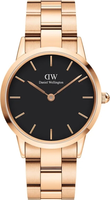 Iconic Link 36mm Rose Gold Black DW00100210 - Kvarts - Rosegull - Unisex - Rustfritt stål - ledd m/pin - Mineral