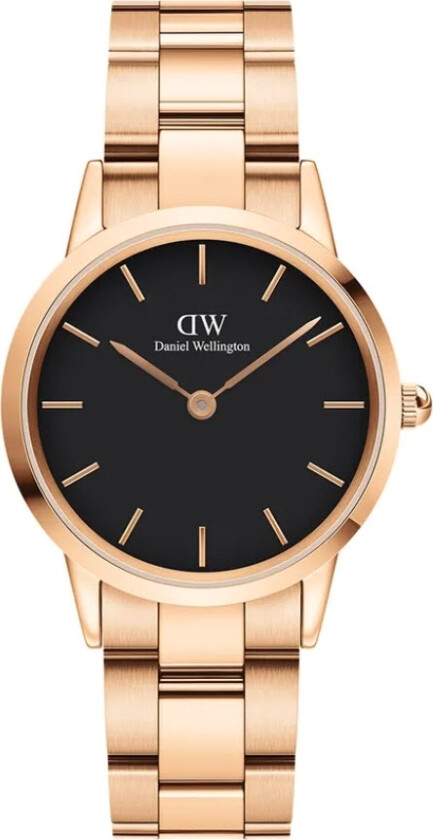 Iconic Link 32mm Rose Gold Black DW00100212 - Kvarts - Rosegull - Dameklokker - Rustfritt stål - ledd m/pin - Mineral
