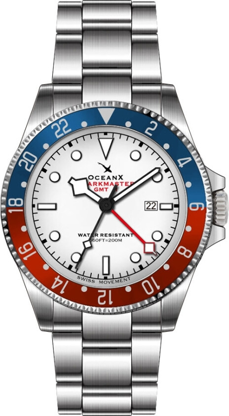 Sharkmaster GMT II Swiss Movement SMS-GMT-222 - Kvarts - Sølv - Herreklokker - Rustfritt stål - ledd m/skrue - Safir