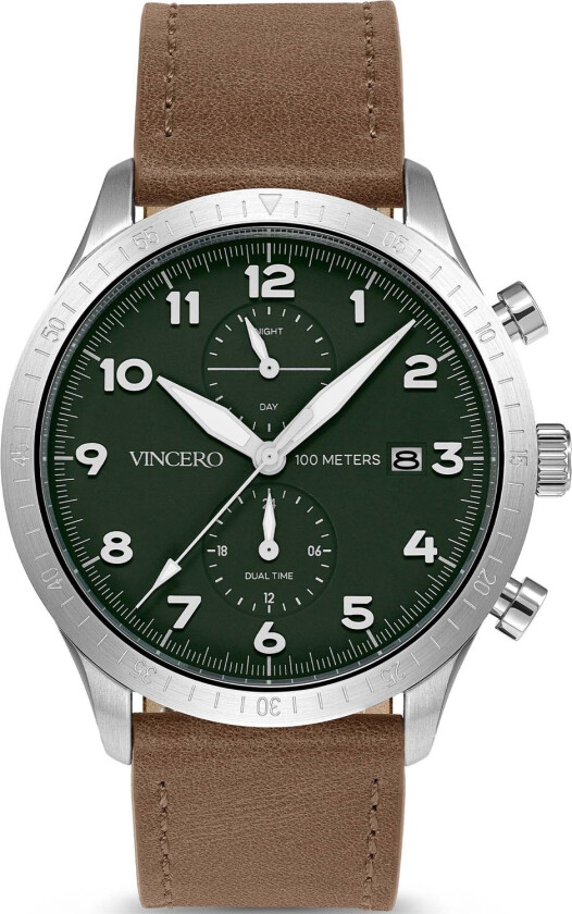 The Altitude - Silver/Pine Sil-For-A12 - Kvarts - Sølv - Herreklokker - Skinn - Safirbelagt mineralglas