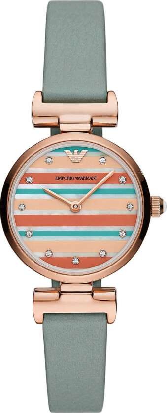 Emporio Armani Gianni T-Bar AR11292 - Kvarts - Rosegull - Dameklokker - Skinn - Mineral