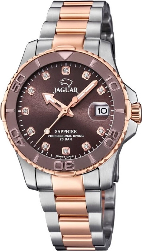 Lady Swiss Made Executive Diver J871/2 - Kvarts - Rosegull Sølv - Dameklokker - Rustfritt stål - ledd m/pin - Safir