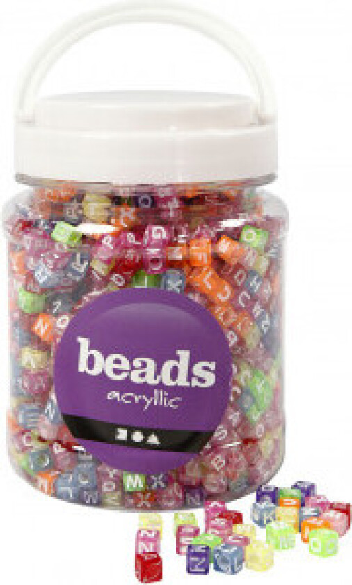 Bilde av Bokstavblanding, ass. farger, størrelse 7x7x7 mm, hullstørrelse 3 mm,