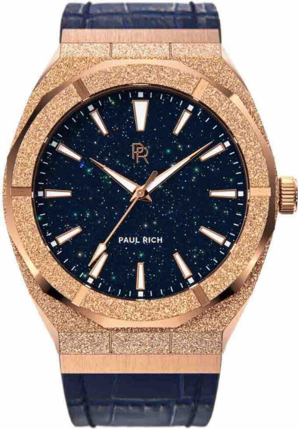 Frosted Star Dust - Rose Gold Color Leather 45mm - Kvarts - Rosegull - Herreklokker - Skinn - Safir