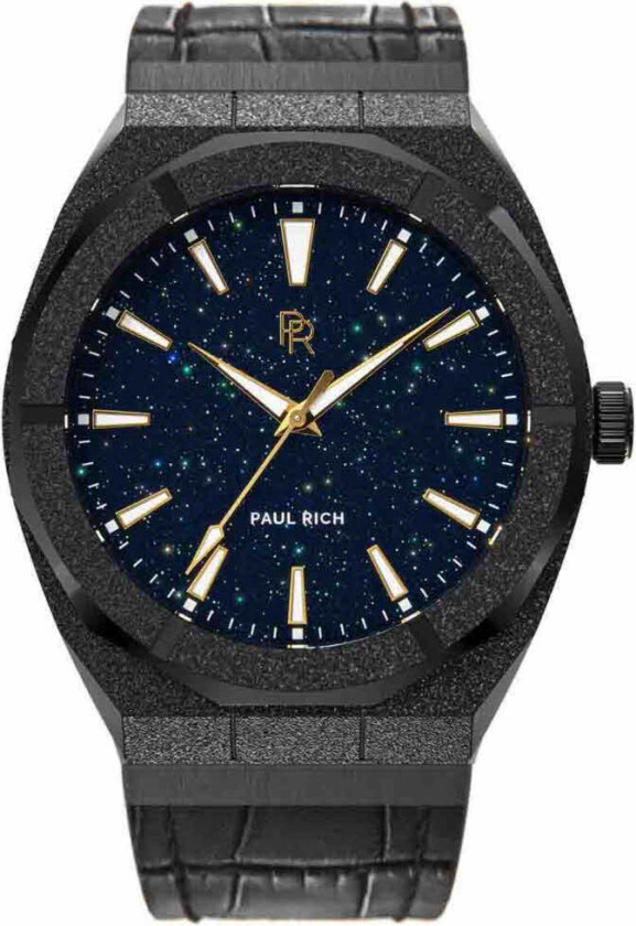 Frosted Star Dust Black Leather 45mm - Kvarts - Sort - Herreklokker - Skinn - Safir