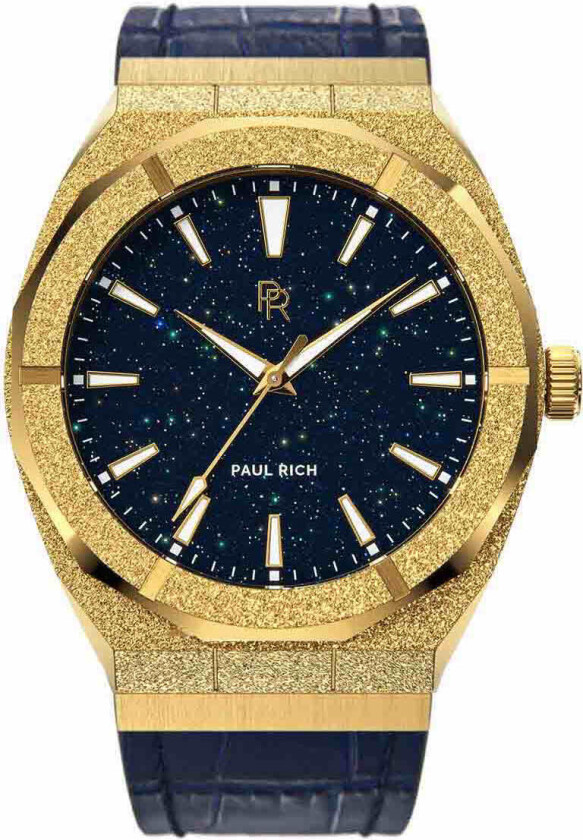 Frosted Star Dust - Gold Color Leather 45mm - Kvarts - Gull - Herreklokker - Skinn - Safir