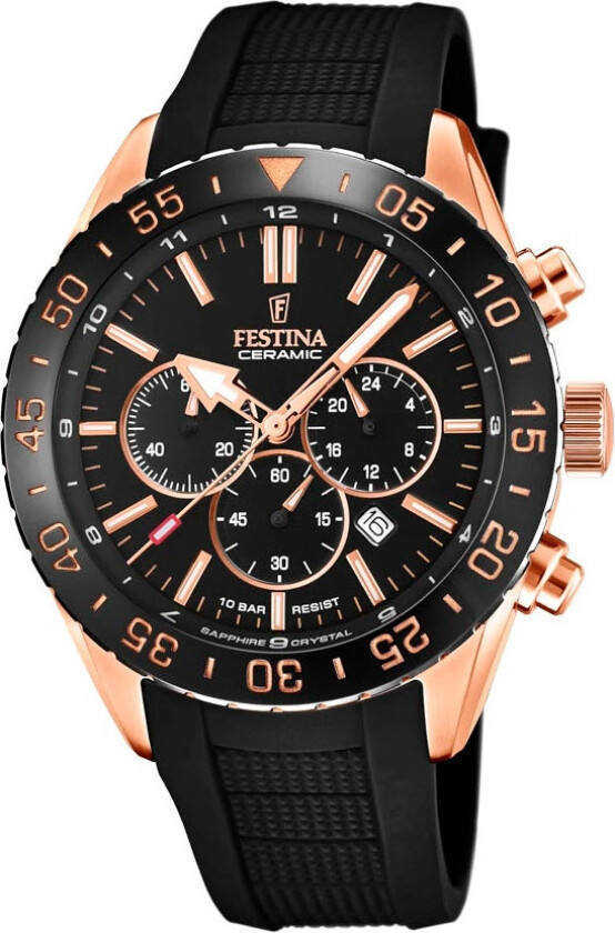 Ceramic Chronograph F20516/2 - Kvarts - Rosegull - Herreklokker - Silikon - Safir
