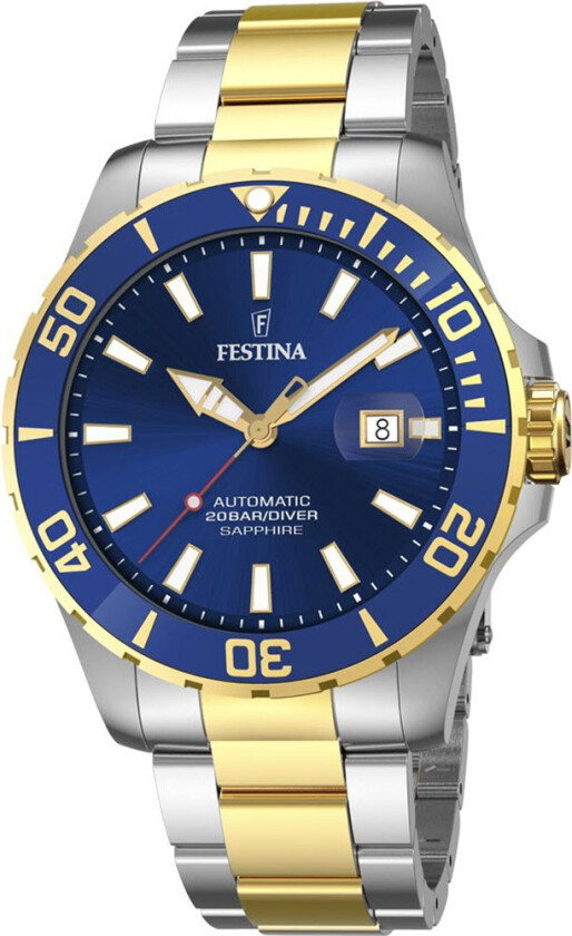 Miyota 8215 automatisk urverk og flott design - Festina 200M Automatic Diver F20532/1 - Automatisk - Gull Sølv - Herreklokker - Rustfritt stål -...