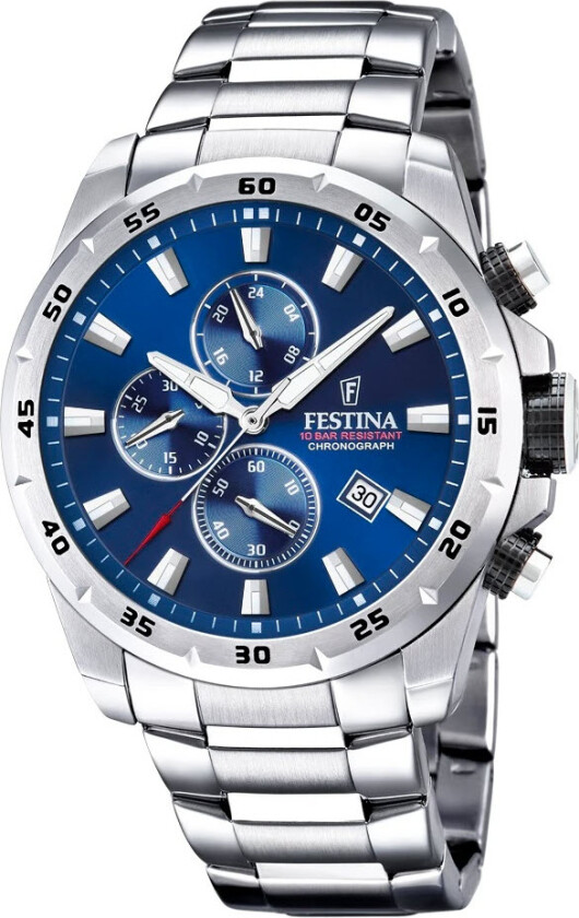 Chronograph F20463/2 - Kvarts - Sølv - Herreklokker - Rustfritt stål - ledd m/pin - Mineral