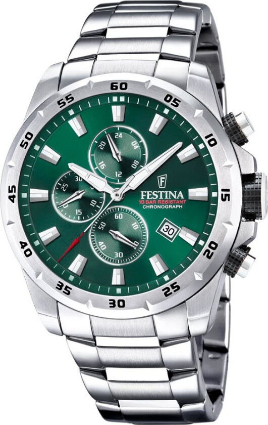 Chronograph F20463/3 - Kvarts - Sølv - Herreklokker - Rustfritt stål - ledd m/pin - Mineral