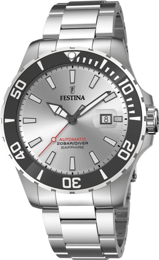 200M Automatic Diver F20531/1 - Automatisk - Sølv - Herreklokker - Rustfritt stål - ledd m/pin - Safir