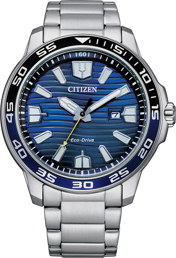 Eco-Drive Sport AW1525-81L - Kvarts - Sølv - Herreklokker - Rustfritt stål - ledd m/pin - Mineral