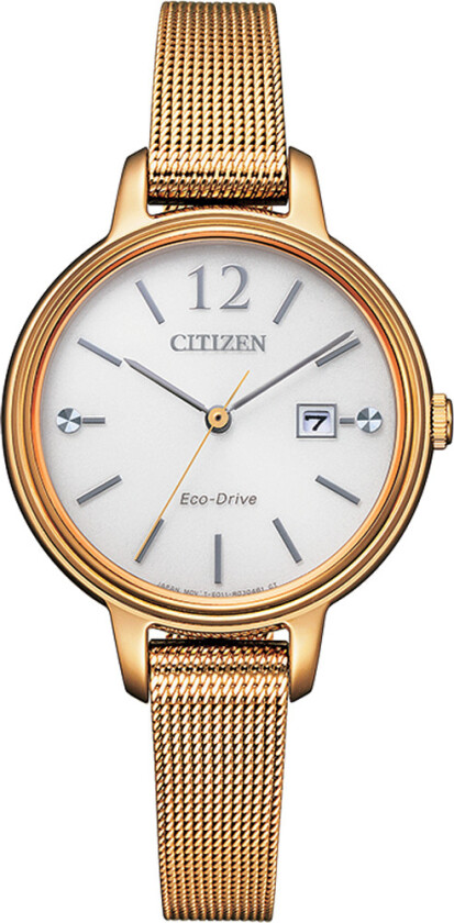Eco-Drive Clean & Fresh EW2447-89A - Kvarts - Rosegull - Dameklokker - Meshlenke - Mineral