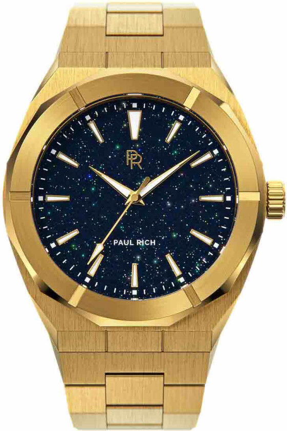 Star Dust Gold Aventurine Blue 45mm - Kvarts - Gull - Herreklokker - Rustfritt stål - ledd m/pin - Mineral