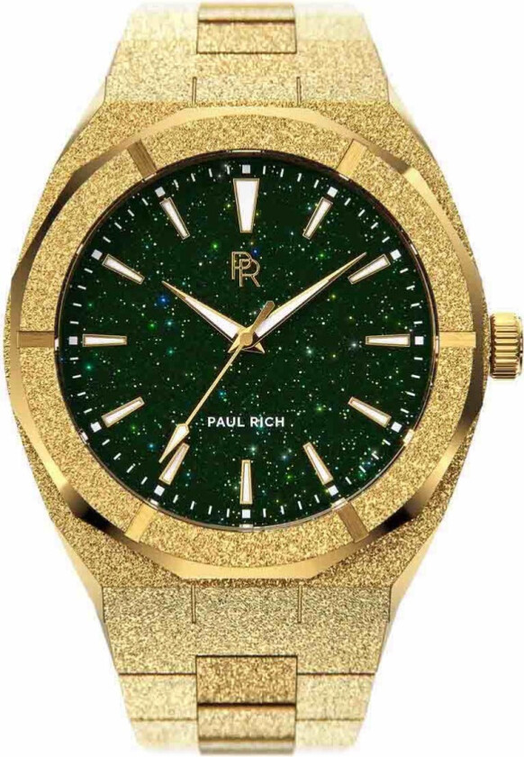 Frosted Star Dust - Gold Color Green 45mm - Kvarts - Gull - Herreklokker - Rustfritt stål - ledd m/pin -