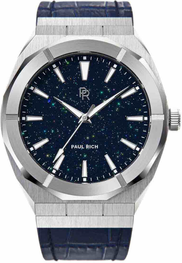 Star Dust - Silver Color Leather 45mm - Kvarts - Sølv - Herreklokker - Skinn -