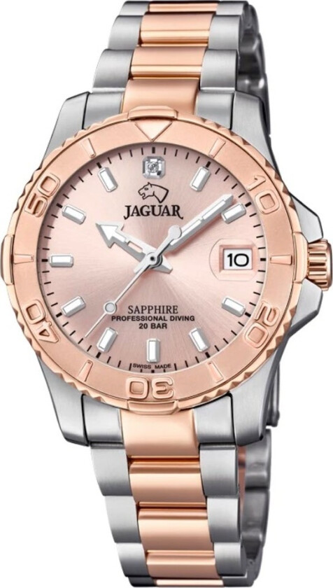 Lady Swiss Made Executive Diver J871/4 - Kvarts - Rosegull Sølv - Dameklokker - Rustfritt stål - ledd m/pin - Safir