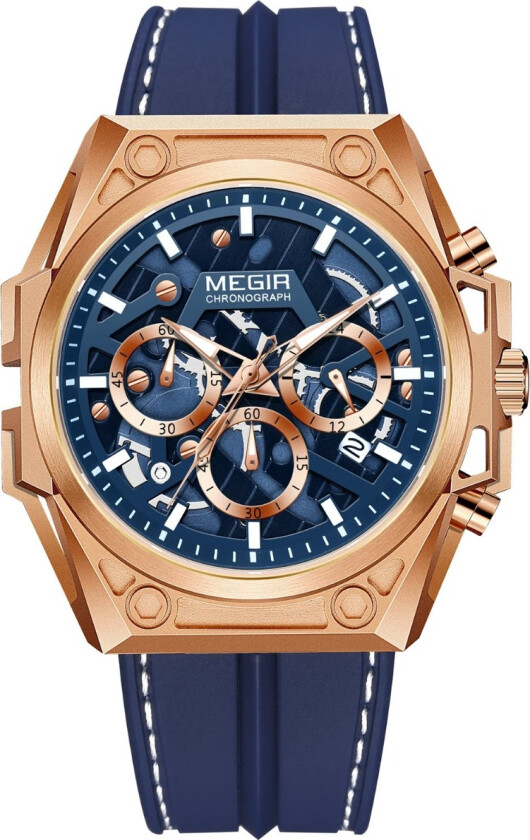 Skeleton Chronograph Rose Blue 4220 - Kvarts - Rosegull - Herreklokker - Silikon - Mineral