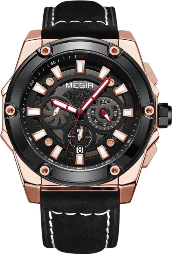 Turbine Chronograph Rose Black Leather 2122 - Kvarts - Rosegull Sort - Herreklokker - Skinn - Mineral