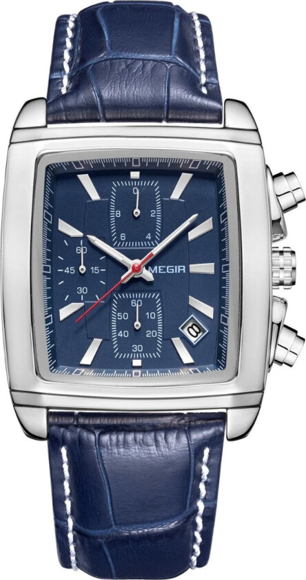 Classic Mens Square Steel Blue Chronograph 2028 - Kvarts - Sølv - Herreklokker - Skinn - Mineral