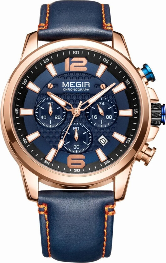 Sports Rose Blue Leather Chronograph 2156 - Kvarts - Rosegull - Herreklokker - Skinn - Mineral