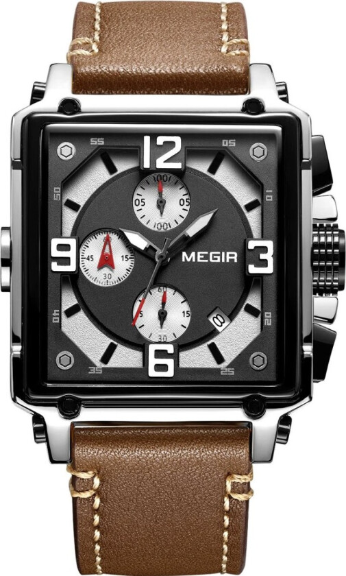 XL Squared Mens Chronograph 2061 - Kvarts - Sort Sølv - Herreklokker - Skinn - Mineral