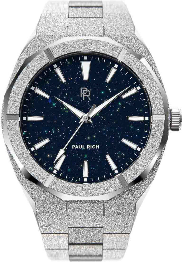Frosted Star Dust Silver 45mm - Kvarts - Krystal Sølv - Herreklokker - Rustfritt stål - ledd m/pin - Mineral