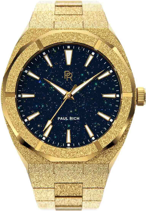 Frosted Star Dust Gold/Aventurine Blue 45mm - Kvarts - Gull - Herreklokker - Rustfritt stål - ledd m/pin - Mineral
