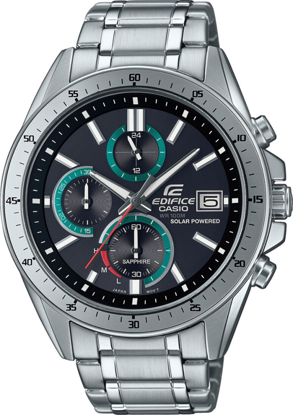 Edifice EFS-S510D-1BVUEF - Kvarts - Sølv - Herreklokker - Rustfritt stål - ledd m/pin - Safir