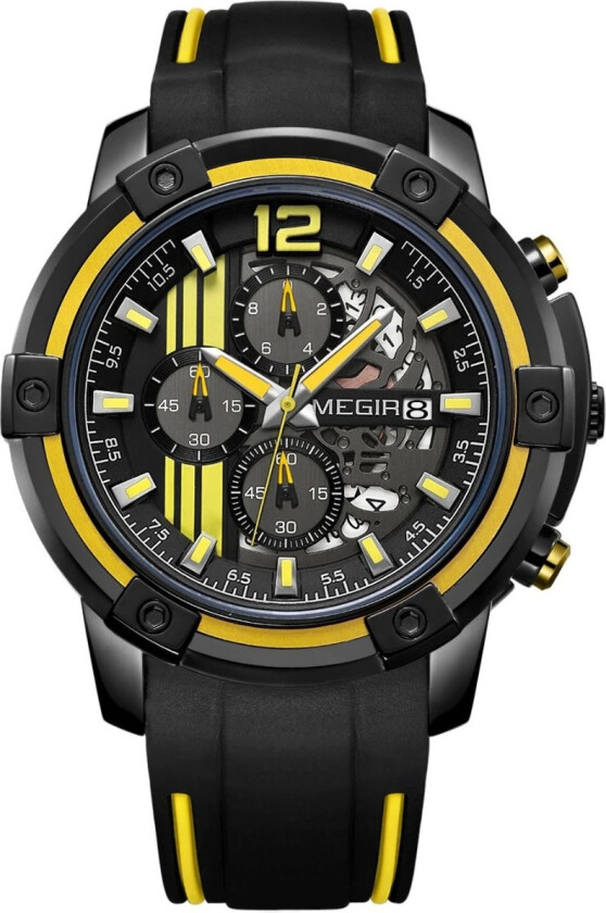 Bike Mens Black Yellow Chronograph 2097 - Kvarts - Gul Sort - Herreklokker - Silikon - Mineral