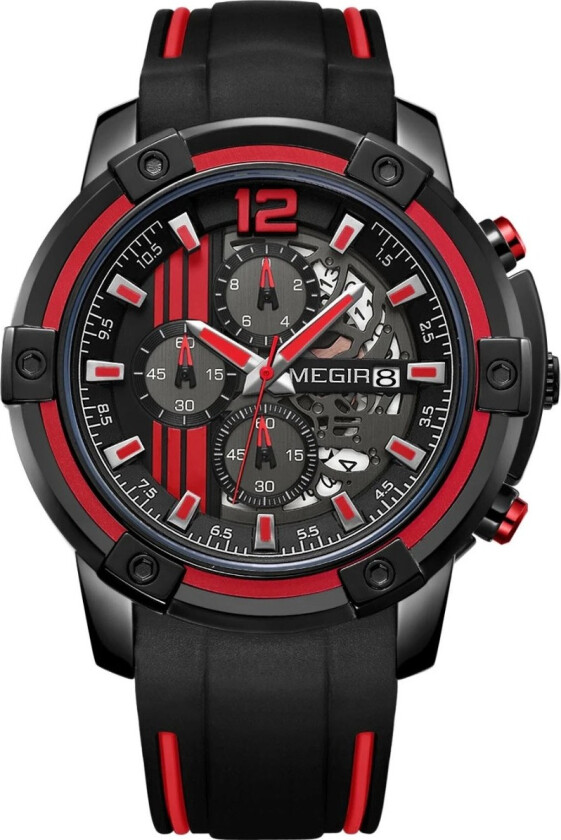 Bike Mens Black Red Chronograph 2097 - Kvarts - Rød Sort - Herreklokker - Silikon - Mineral