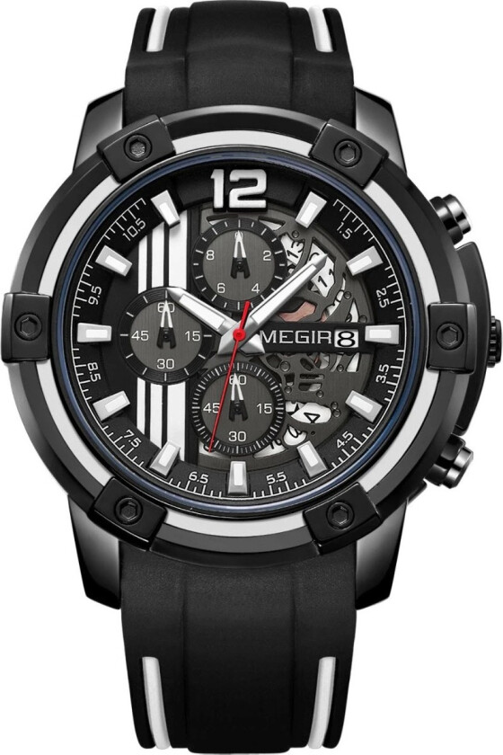 Bike Mens Black White Chronograph 2097 - Kvarts - Sort - Herreklokker - Silikon - Mineral