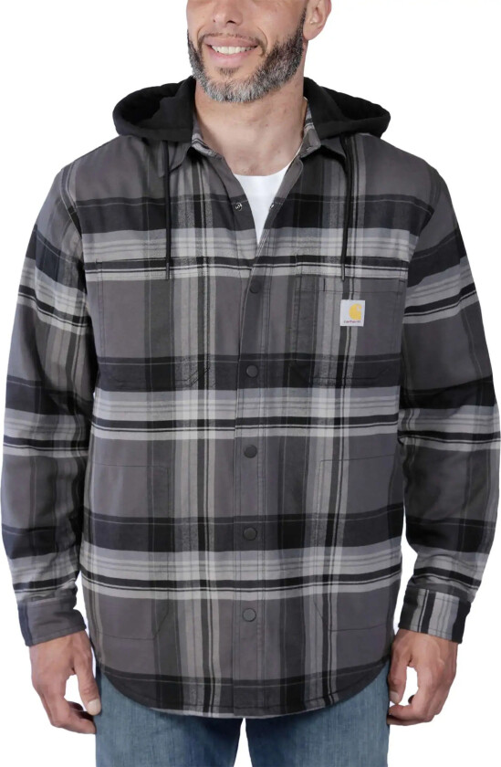 Men's Flannel Fleece Lined Hooded Shirt Jacket M, Black