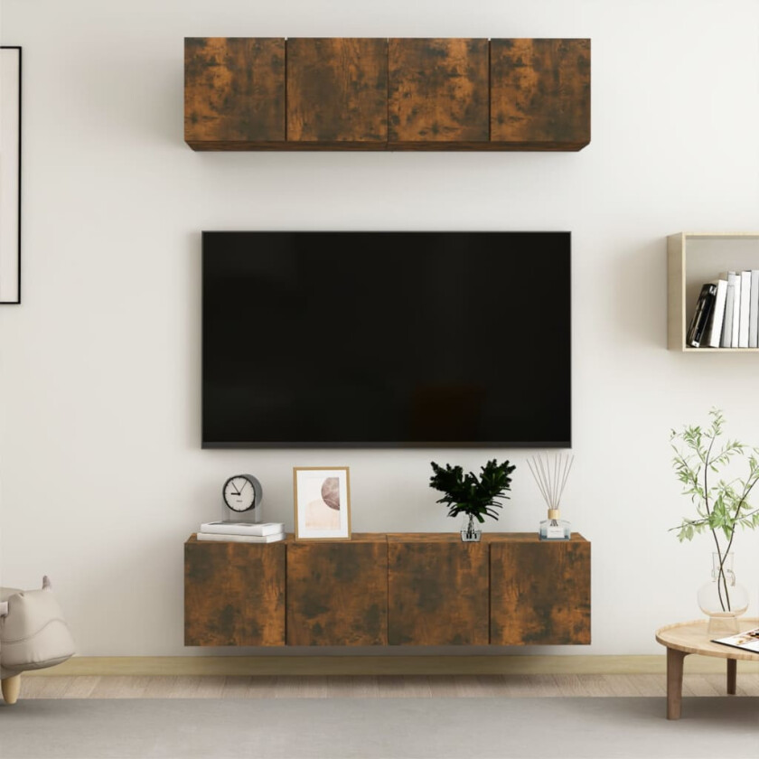 TV-benker vegg 4 stk røkt eik 60x30x30 cm konstruert tre