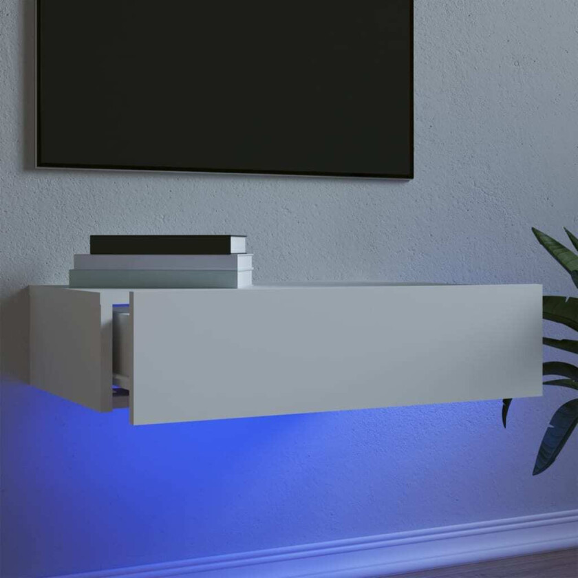 TV-benk med LED-lys hvit 60x35x15,5 cm
