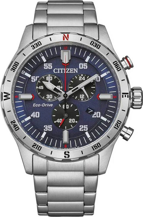 Sports Chronograph AT2520-89L - Kvarts - Sølv - Herreklokker - Rustfritt stål - ledd m/pin - Mineral