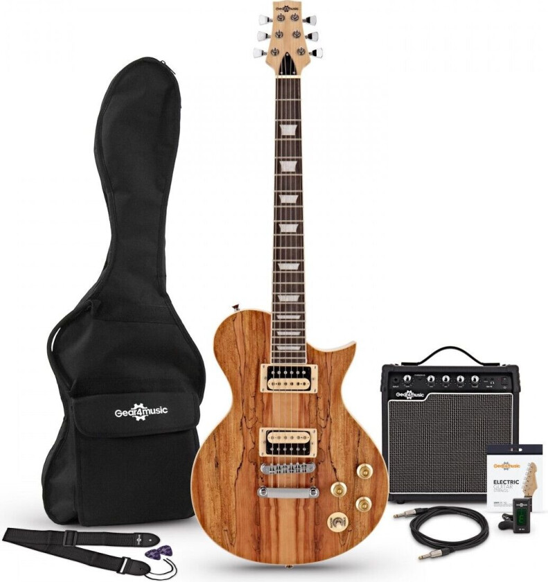 Gear4Music New Jersey Elektrisk Gitar + 15W Pakke Spalted Maple