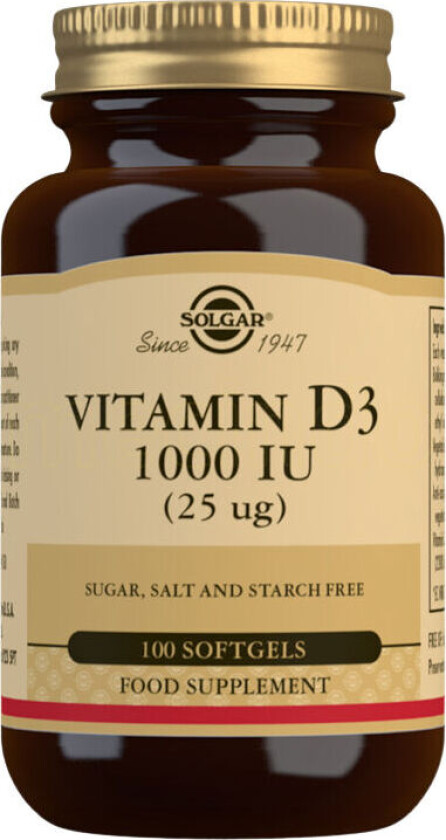 Natural D3-Vitamin Softgels - 25 mcg - 100 Kapslar