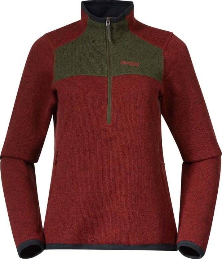 Women's Kamphaug Knitted Half Zip (2022) XS, Chianti Red/Dark Olive Green